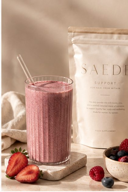 Support blended into a berry smoothie.